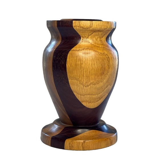 Other - Vintage MCM Segmented Multi Wood Mosaic Two Tone POT Nature Wooden Dark Light